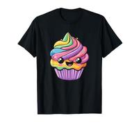 Cara sonriente de cupcakes Kawaii arcoíris feliz Camiseta