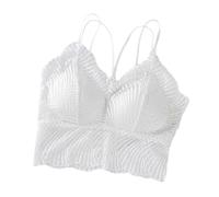 Caraco - Chaleco de encaje sin mangas con cuello en V chic y elegante, sexy crop top casual de corte delgado camisola versátil perspectiva de verano tirantes para deporte yoga fiesta