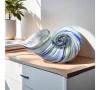 Caracola de Nautilus de cristal, estatuillas de cristal sopladas a mano, escultura de vidrio azul hermosa decoración del hogar, cristal pisapapeles