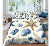Caracola Estrella de mar Funda Nórdica Algodon 3 Piezas con Impresión En 3D Ocean Marine Animals con Funda Almohada King（220x240cm） 100% Microfibra Ropa De Cama para Adultos Y Niñas