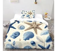 Caracola estrella de mar Ropa De Cama Para Ocean Marine Animals Con Impresión En 3D, Juego De Funda Para Edredón Con Cremallera, Microfibra Suave Funda Nordica Con Fundas De Almohada Single（135x200cm）