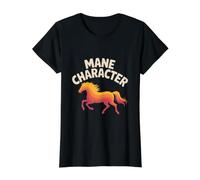 Carácter Melena Silueta Equina Camiseta gráfica económica, Mujer, Negro, XS