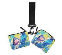 Caracteres de dibujos animados Hip Pop colorido para mujer, funda protectora para tarjetas de identidad desmontable con bolsillo para monedas con cremallera, 2 piezas, Personaje de dibujos animados de