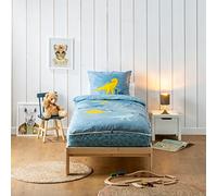 Caradou T-Rex - Juego de Cama Infantil (4 Piezas, 90 x 190 cm, algodón), Color Azul Verde