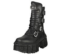 CARAMBAShop NEW ROCK Botas Mujer Plataforma Hebillas Cremallera Negro TANK Metallic Collection Black Woman Boots M.WALL373-S1 (numeric_43)