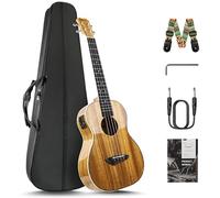 Caramel Kit de ukelele eléctrico profesional CB103 de 30 pulgadas, madera de cebra de alto brillo, pantalla LCD a color, ukelele eléctrico, kit de ukelele profesional, kit de iniciación de guitarra de