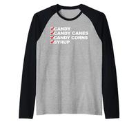 Caramelo, bastón de Caramelo, maíz Dulce y Jarabe Camiseta Manga Raglan