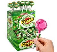 Caramelo con Palo Sabor Sandia, Caramelo relleno de Chicle Kojak, Apto para veganos, sin gluten, sin huevo y sin lactosa es completamente apto para celíacos, Contiene 1 caja con 100 unidades
