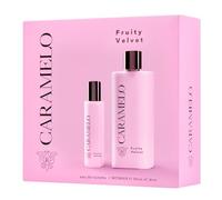CARAMELO - Fruity Velvet Estuche Regalo 100 + 30 ml, Colonia Mujer, Pack 2, Perfume Formato Spray, Eau de Toilette Natural y Femenina, Aroma Frutal Floral Ambarado, Fragancia Fresca, Elegante
