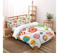 Caramelo Piruleta Funda De Edredón 3 Piezas 3D Impresa Candy Sweet Treats con 2 Fundas De Almohada Super King（260x220cm） Microfibra Juego De Cama para para Niñosy Hombres