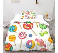 Caramelo Piruleta Funda Edredon 2 Piezas con Impresión En 3D Candy Sweet Treats con Funda Almohada Single（135x200cm） Microfibra Ropa De Cama para Adultos Y Niñas