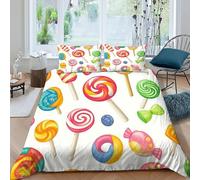 Caramelo Piruleta Funda Edredon 3 Piezas 3D Estampado Candy Sweet Treats con Cremallera Y Funda De Almohada King（220x240cm） Microfibra Juego De Cama para