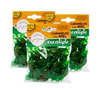 Caramelos. 11 Sabores con 25% Miel Española y Extracto de Plantas. Caramelos Miel - Premium, 100% Naturales, Suaves para la Garganta. Elaborados en España. (3x100gr. Eucalipto)