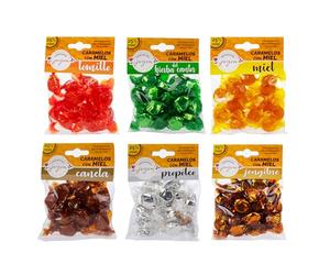 Caramelos. 11 Sabores con 25% Miel Española y Extracto de Plantas. Caramelos Premium, 100% Naturales, Suaves para la Garganta. (6x100gr., Tomillo, Propóleo, Hierba del Cantor, Miel, Canela, Jengibre)