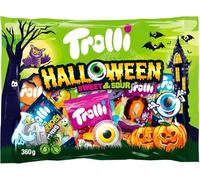Caramelos Agridulces Halloween - en bolsa de 360g, mix de caramelos con ojos saltones, gusanos amargos y Drácula - Compatible con Trolli - 360g