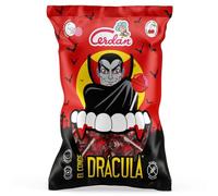 Caramelos Cerdán - Caramelo con Palo Mini El Conde Drácula Sabor Cereza | Bolsa de 200 Unidades | Caramelo Duro Relleno de Chicle Sin Gluten ni Alérgenos | Ideal para Fiestas y Cumpleaños