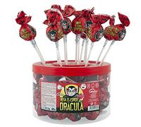 Caramelos Cerdán - Caramelo Palo Gigante El Conde Drácula Sabor Cereza | Tarro de 45 Unidades | Caramelo Duro Relleno de Chicle Sin Gluten ni Alérgenos | Ideal para Fiestas y Cumpleaños