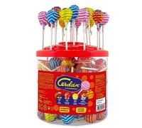 Caramelos Cerdán - Caramelos con Palo de Sabores Variados | Caramelo Redondo Macizo con Palo Sin Gluten ni Alérgenos | Ideal para Fiestas, Navidad y Cumpleaños | Tarro x 100 Unidades