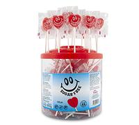 Caramelos Cerdán - Piruletas Mini Corazón sin Azúcar Sabor Cereza | Tarro de 125 Unidades | Caramelo Duro con Palo sin Gluten ni Alérgenos | Ideal para San Valentín y Cumpleaños