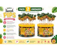 Caramelos Cerdán | Sweet Pips Piruletas Tropicales con Chicle y Sugar Pips | Pack de 2 Botes con 45 Piruletas Cada Uno | Golosinas Sabor Tropical