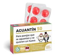 Caramelos de broma AGUANTÍN 50 | Caja con 12 caramelos sin azúcar sabor cereza | Regalo gracioso para bodas de oro: 50 años de aguante, ternura y millones de "sí, cariño" con sabor a cereza