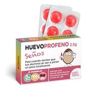 Caramelos de broma HUEVOPROFENO+ Seño | Caja con 12 caramelos sin azúcar sabor cereza | Regalo tierno y divertido para seños que brillan con sus peques