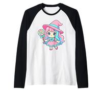 Caramelos de Bruja Kawaii Chibi, Espeluznante Bruja de Halloween Camiseta Manga Raglan