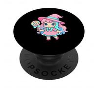 Caramelos de Bruja Kawaii Chibi, Espeluznante Bruja de Halloween PopSockets PopGrip Adhesivo