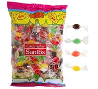Caramelos de Colores con sabor a Frutas - Sin Gluten y Sin Alérgenos - Caramelos sabor Limón, Plátano, Naranja, Fresa, Cola y Melón - Ideal para Fiestas y Eventos - Caramelos Santos, desde 1948 (500g)
