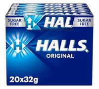 Caramelos Halls extra Fuerte, Caramelo sabor a Eucalipto, Caramelo sin azucar, el Halls de toda la vida, sabor intenso y delicioso, Sin gluten, Contiene 1 caja con 20 paquetes de caramelos de 32 g