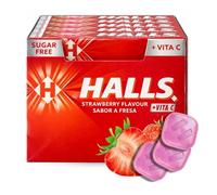 Caramelos Halls Fresa, Caramelo sabor a Fresa, Caramelo sin azucar, el Halls de toda la vida, sabor intenso y delicioso, Sin gluten, Contiene 1 caja con 20 paquetes de caramelos de 32 g