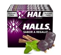 Caramelos Halls Regaliz, Caramelo con sabor a Regaliz, Caramelo sin azucar, el Halls de toda la vida, sabor intenso y delicioso, Sin gluten, Contiene 1 caja con 20 paquetes de caramelos de 32 g