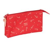 CARAMELOS MERRY XMAS - Portatodo Triple, Estuche Infantil, Estuche Niño, Ideal para Niños en Edad Escolar, Cómodo y Versátil, Calidad y Resistencia, 22x3x12 cm