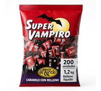 Caramelos Super Vampiro de Fresa (200 unidades) - Caramelo Relleno de Delicioso gel de fresa. Caramelo Duro con Sabor a Fresa Ácida, Sin Gluten BOLSA DE 1,2 KG