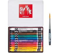 Caran d'Ache Neocolor II, Pasteles de cera acuarelables, Lápices de cera Aquarellables - Juego de 10 y 1 pinceles