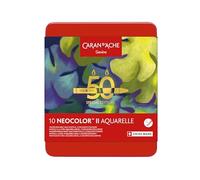Caran d'Ache Neocolor II - Pasteles de cera solubles en agua, edición especial de 50 años, Lush - Lush - Lata de 10 colores, crayones para colorear artísticos, regalo para amantes del arte, juego de