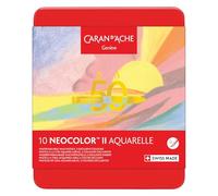 Caran d'Ache Neocolor II - Pasteles de cera solubles en agua, edición especial de 50 años, pastel, lata de 10 colores, crayones para colorear artísticos, regalo para amantes del arte, juego de arte