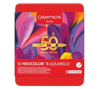 Caran d'Ache Neocolor II - Pasteles de cera solubles en agua, edición especial de 50 años, Pop - Lata de 10 colores, crayones para colorear artísticos, regalo para amantes del arte, set de arte