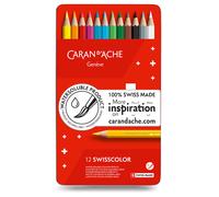 Caran D'Ache Swisscolor 12 Lata Set Soluble en Agua Color Lápices Suizo Nuevo