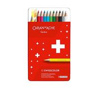 Caran d'Ache Swisscolor 1284712 - Estuche metálico con 12 lápices de colores resistentes al agua