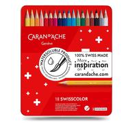 Caran D'Ache Swisscolor 18 Lata Set Soluble en Agua Color Lápices Suizo Nuevo