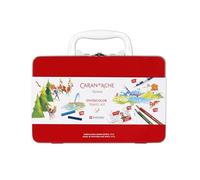 Caran d'Ache Swisscolor 3000.223 - Maleta de viaje de metal rojo con sistema de cierre de metal y mango de plástico blanco