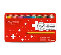 Caran D'Ache Swisscolor 40 Lata Set Soluble en Agua Color Lápices Suizo Nuevo