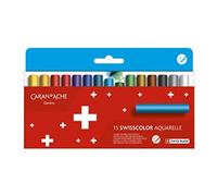 Caran d'Ache Swisscolor 7502.815 - Lápices de colores pastel de cera acuarelables (15 unidades), multicolor