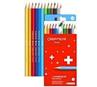 Caran d'Ache Swisscolor - Estuche de cartón con 12 lápices de colores resistentes al agua