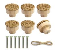 CARANNACLTD 6 Piezas Ratán Tiradores Armarios, 40mm Bohemio Handle para Cajones, Perillas de Gabinete con Tornillo para Decoración del Hogar, Ropero