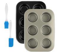 CARANNACLTD Estándar Molde para Magdalenas 6 Tazas para Muffins, Cupcake, Brownie, Pudín, Reutilizables,acero al Carbono Antiadherente,para Fiestas & Hogar & Hornear