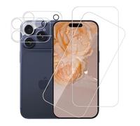 Carantee 2 + 2 unidades de cristal blindado para iPhone 17 Pro, protector de pantalla 2.5D HD transparente iPhone 17 Pro con protección de cámara, antiburbujas, antihuellas y anticaída