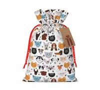 Caras de gato y perro, Bulldog, Beagle, Labrador, impresión de 4.7 x 6.9 pulgadas en bolsa de Navidad con cordón, ideal para adultos para envolver regalos para Navidad Halloween