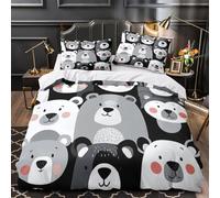 Caras de osos lindos Funda de Edredón 3 Piezas Suave Estampado 3D con Fundas de Almohada Transpirable Patrón de animales de dibujos animados Funda Edredon for niños y niñas Single（135x200cm）